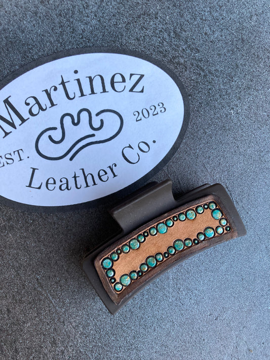 Standard Turquoise Beaded Leather Hair Clip